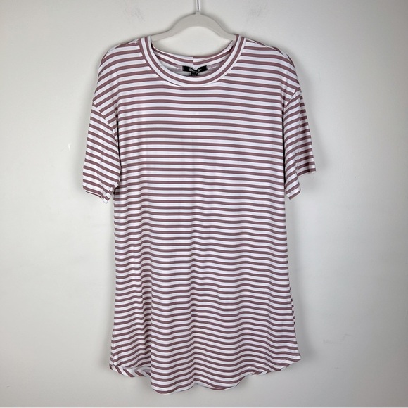 Yana K | Stretchy Comfy Brittany Tunic Top Dress Mauve Ivory Stripe | One Size - Picture 3 of 9
